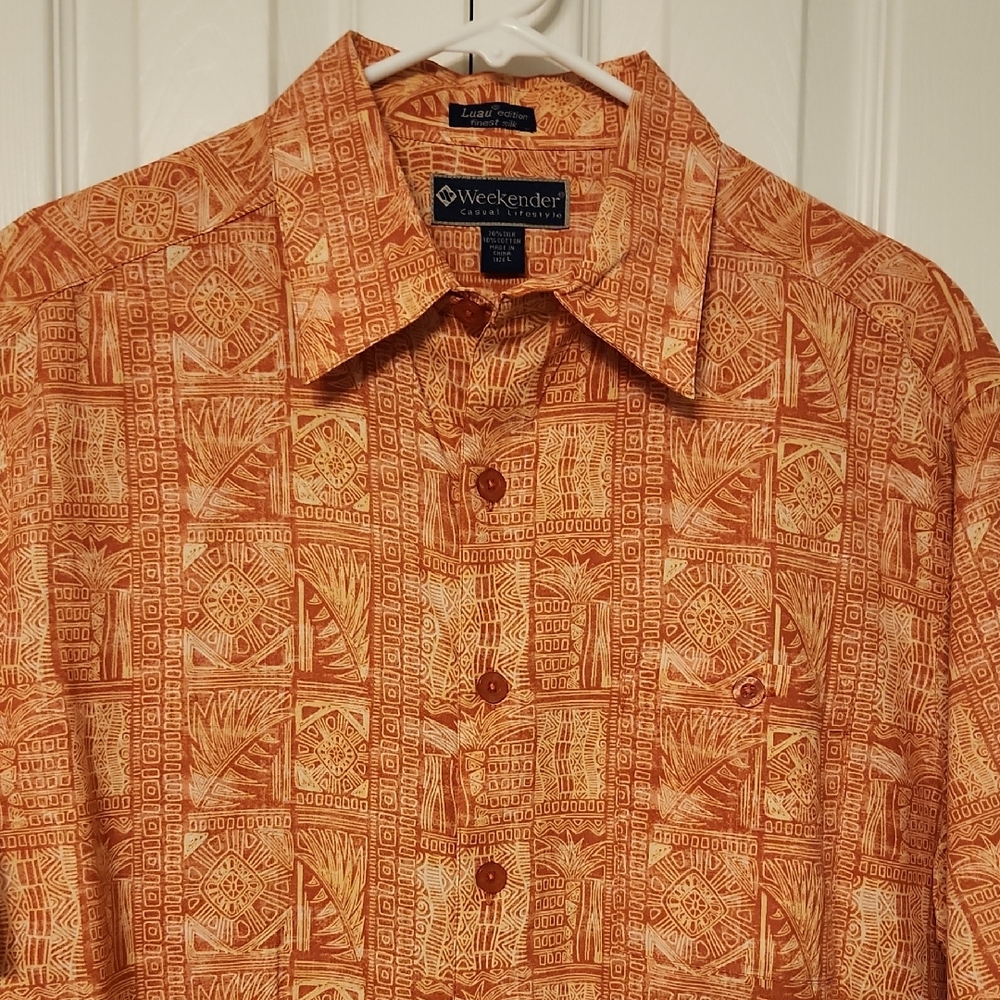Weekender Luau Edition Shirt Sleeve Button Down 70% Silk 30% Cotton Size L